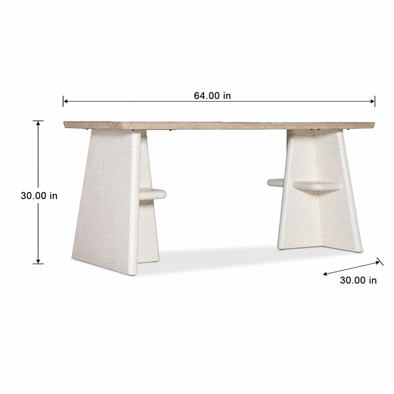 Bowery Hill Effie Writing Table Cream Wood Finish with Carved Pedestals