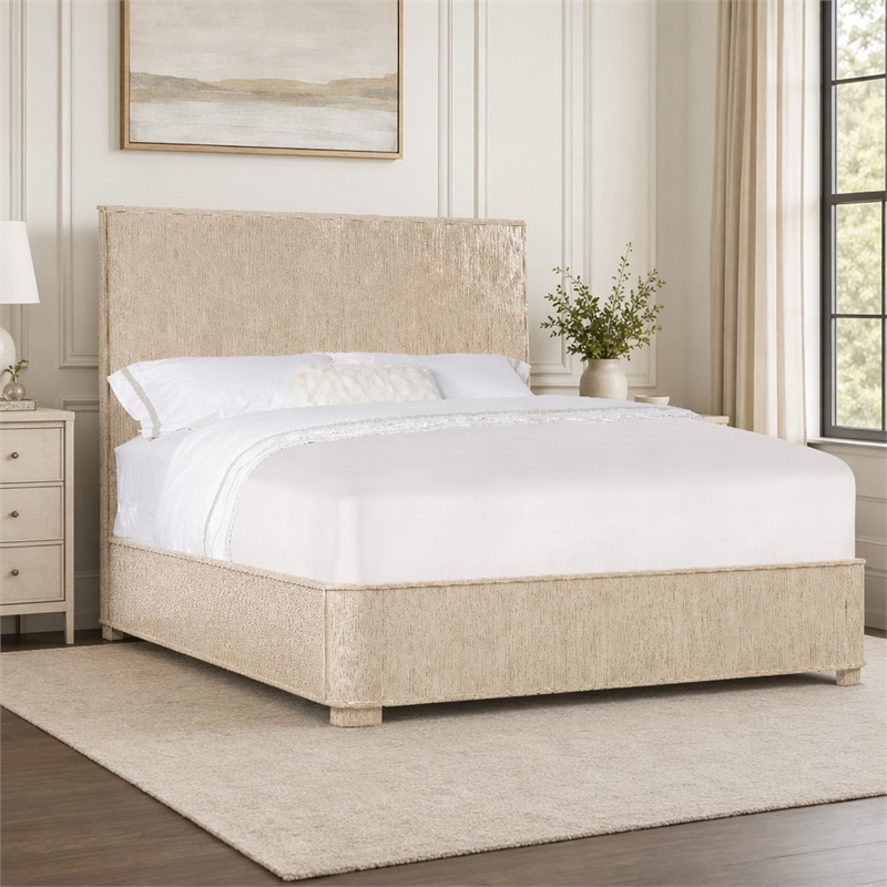 Bowery Hill Queen Panel Bed in Natural Wood Finish with Curved Low Footboard
