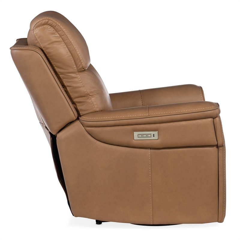 Bowery Hill Zero Gravity Power Recliner with Power Headrest in Brown Leather