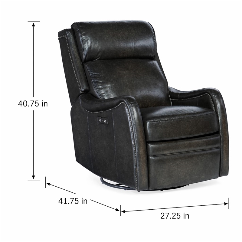 Bowery Hill Power Swivel Glider Recliner in Black Leather Upholstery