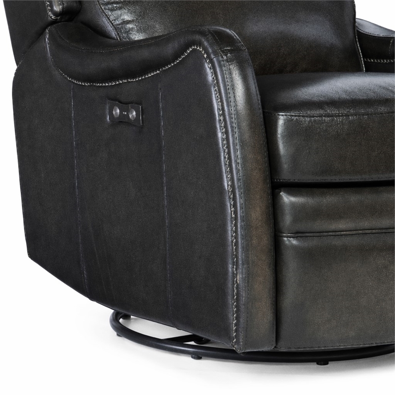 Bowery Hill Power Swivel Glider Recliner in Black Leather Upholstery