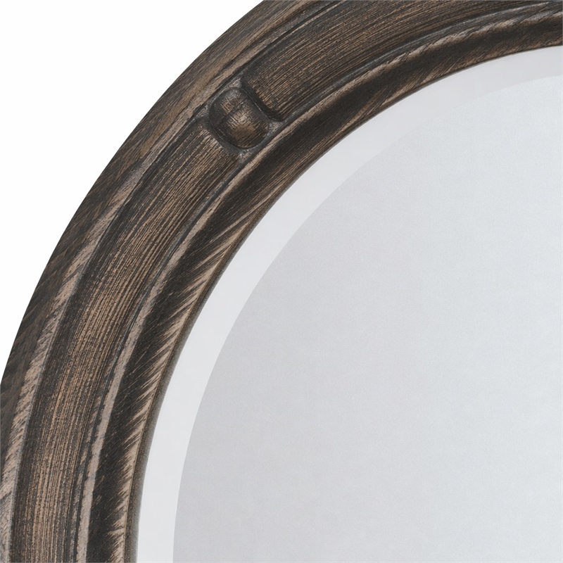 Bowery Hill Round Wall Mirror in Pine Wood and Maduro Brown Finish