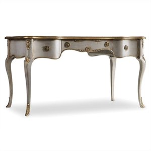 Bowery Hill 54&quot Wood Writing Desk in Grey with Gold Accents