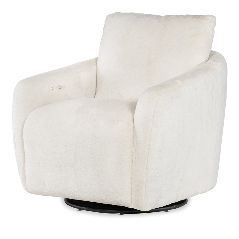 Bowery Hill Swivel Chair with Power Footrest in White Faux Fur Fabric