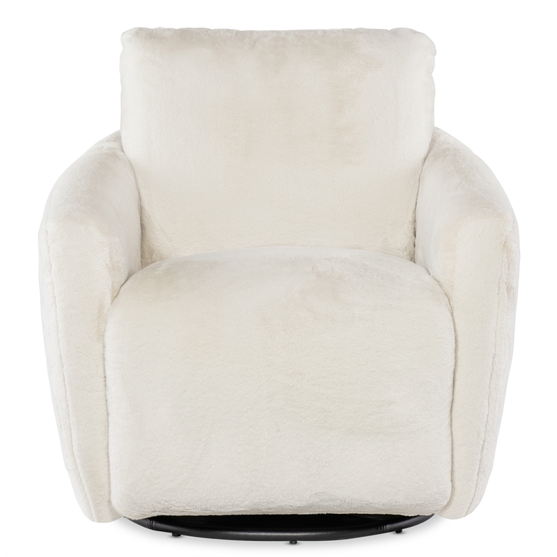 Bowery Hill Swivel Chair with Power Footrest in White Faux Fur Fabric