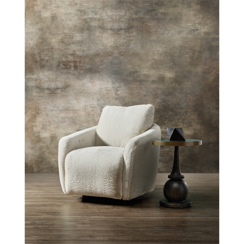 Bowery Hill Swivel Chair with Power Footrest in White Faux Fur Fabric