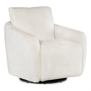 Bowery Hill Swivel Chair with Power Footrest in White Faux Fur Fabric