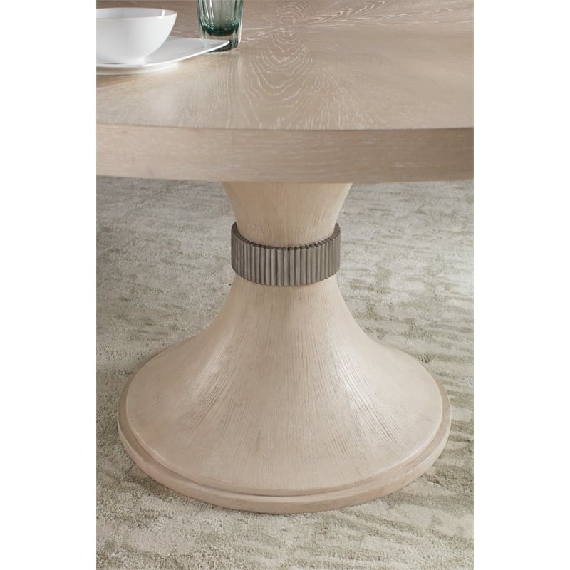 Bowery Hill Nouveau Chic Round Pedestal Dining Table in Sandstone Finish