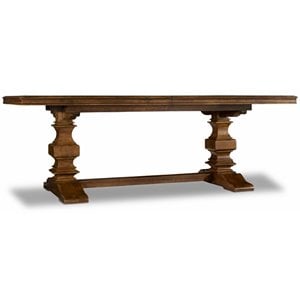 Bowery Hill 122&quot Extendable Wood Trestle Dining Table in Pecan Finish