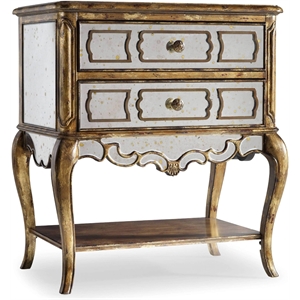 Bowery Hill Mirrored 2 Drawer Bedroom Nightstand in Rich Gold Finish