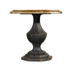 Bowery Hill Round Pedestal Table with Solid Wood Edge Top in Black
