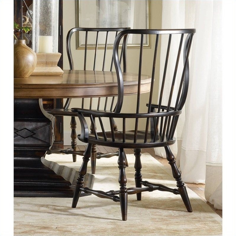 Bowery Hill Spindle Style Hardwood Dining Arm Chair in Ebony Finish