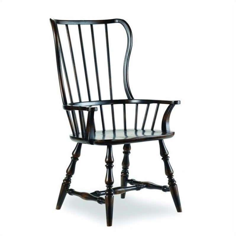 Bowery Hill Spindle Style Hardwood Dining Arm Chair in Ebony Finish