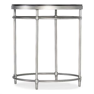 Bowery Hill Modern Round End Table in Distressed Black and Brushed Pewter