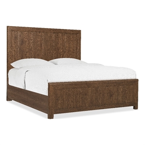 Bowery Hill King Oak Panel Bed in Worn Saddle Medium Brown Finish