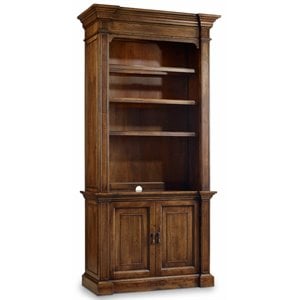 Bowery Hill 4 Shelf Lighted Bookcase with 2 Doors in Pecan Finish