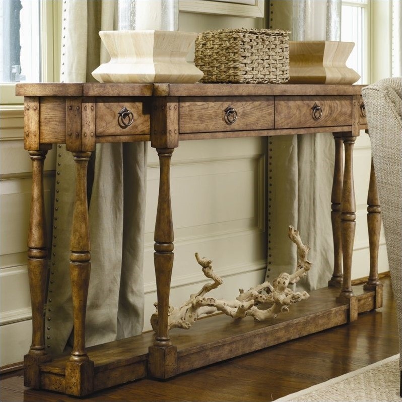 Bowery Hill 4 Drawer Wood Console Table in Drift Brown Finish