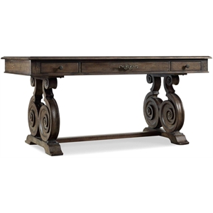 Bowery Hill 3 Drawer Home Office Writing Desk in Rustic Walnut Brown
