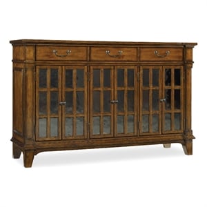 Bowery Hill 6 Door Seeded Glass Buffet with 3 Drawers in Medium Wood