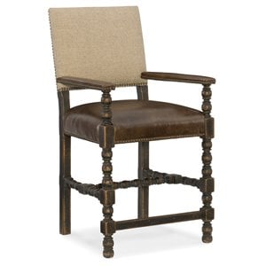 Bowery Hill 25&quot Leather and Fabric Counter Stool in Anthracite Black