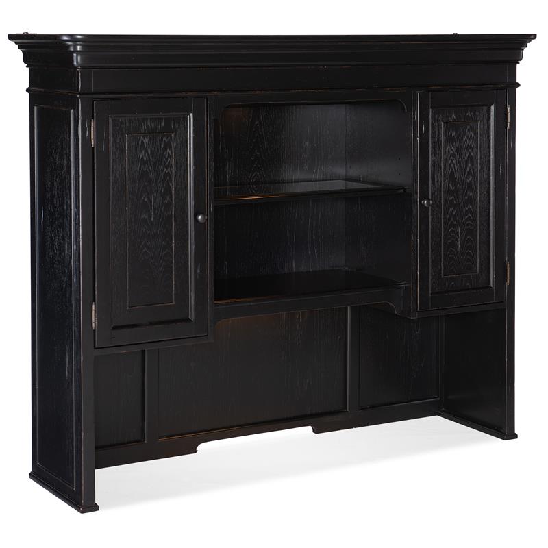 Bowery Hill Pecan Veneer Office Credenza Hutch in Tuxedo Black Finish
