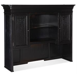 Bowery Hill Pecan Veneer Office Credenza Hutch in Tuxedo Black Finish