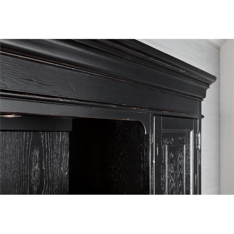Bowery Hill Pecan Veneer Office Credenza Hutch in Tuxedo Black Finish