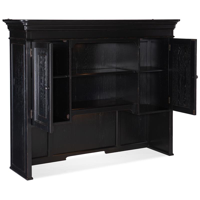 Bowery Hill Pecan Veneer Office Credenza Hutch in Tuxedo Black Finish