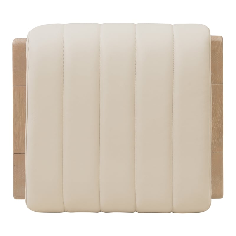 Bowery Hill Backless White Oak Counter Stool in Sunbleached Beige Leather