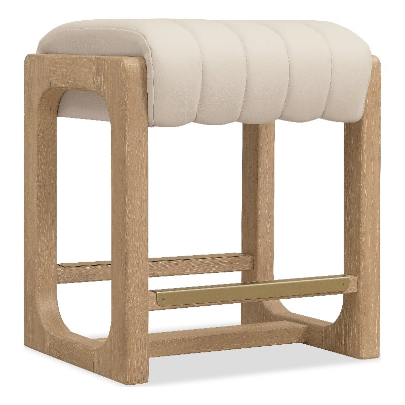 Bowery Hill Backless White Oak Counter Stool in Sunbleached Beige Leather