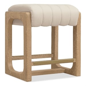 Bowery Hill Backless White Oak Counter Stool in Sunbleached Beige Leather