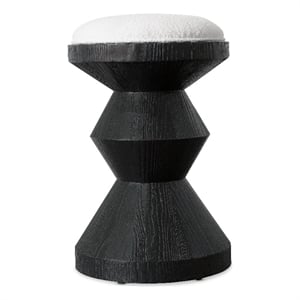 Bowery Hill Round Counter Stool in Beige Fabric and Charred Black