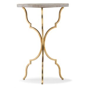 Bowery Hill 16&quot Round Iron and Travertine Martini Table in Gold