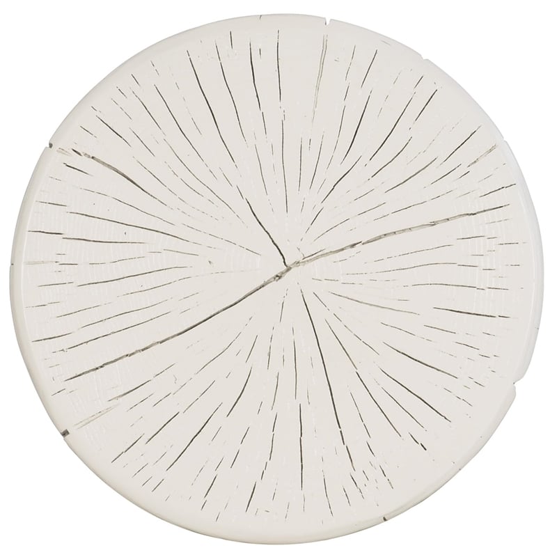 Bowery Hill Round Carved Resin Stump End Table in Creamy White