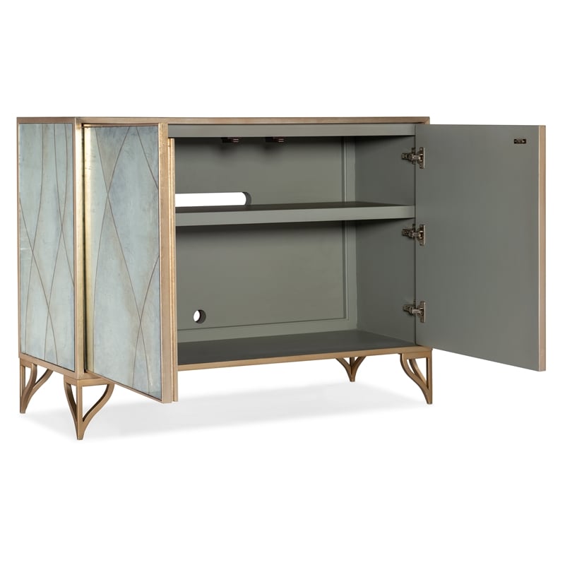 Bowery Hill 2 Door Metal and Glass Accent Chest in Gold and Silver