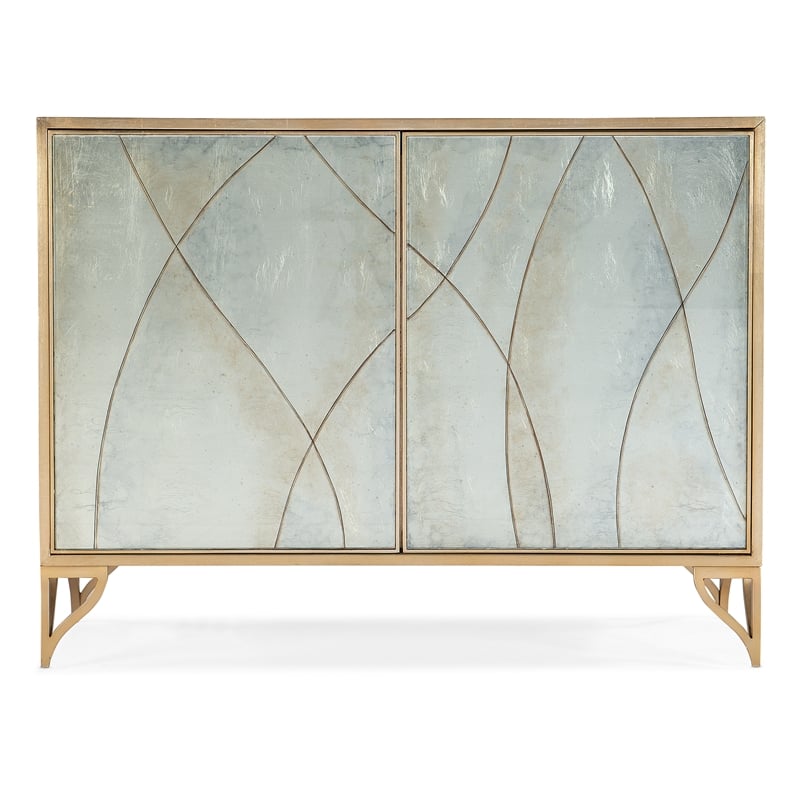 Bowery Hill 2 Door Metal and Glass Accent Chest in Gold and Silver