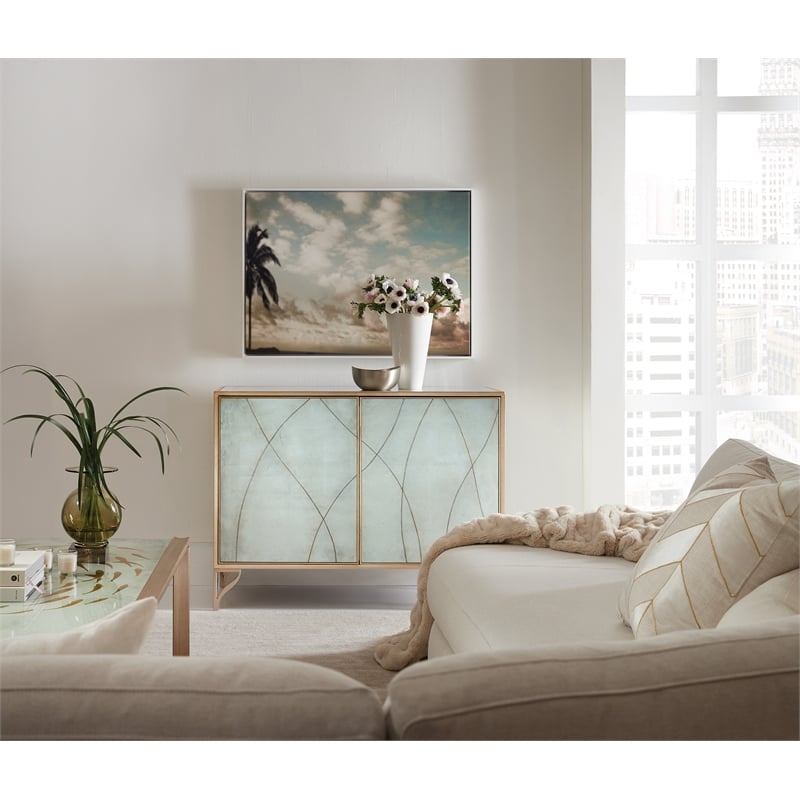 Bowery Hill 2 Door Metal and Glass Accent Chest in Gold and Silver