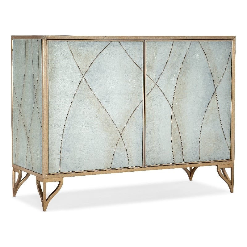 Bowery Hill 2 Door Metal and Glass Accent Chest in Gold and Silver
