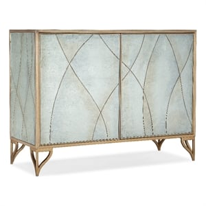 Bowery Hill 2 Door Metal and Glass Accent Chest in Gold and Silver