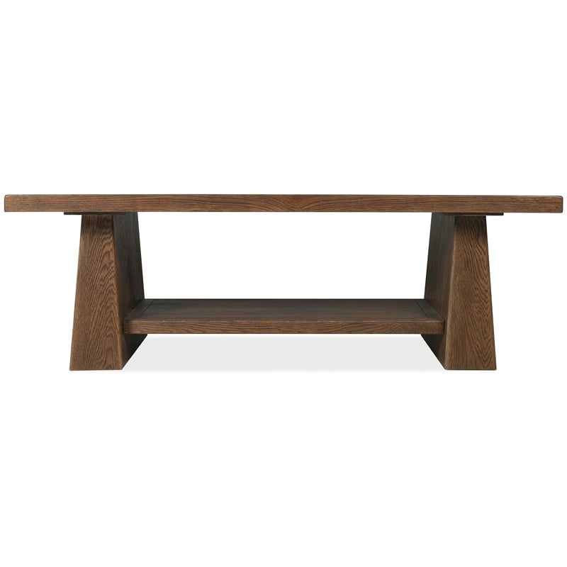 Bowery Hill Rectangle Oak Cocktail Table in Worn Saddle Brown Wood