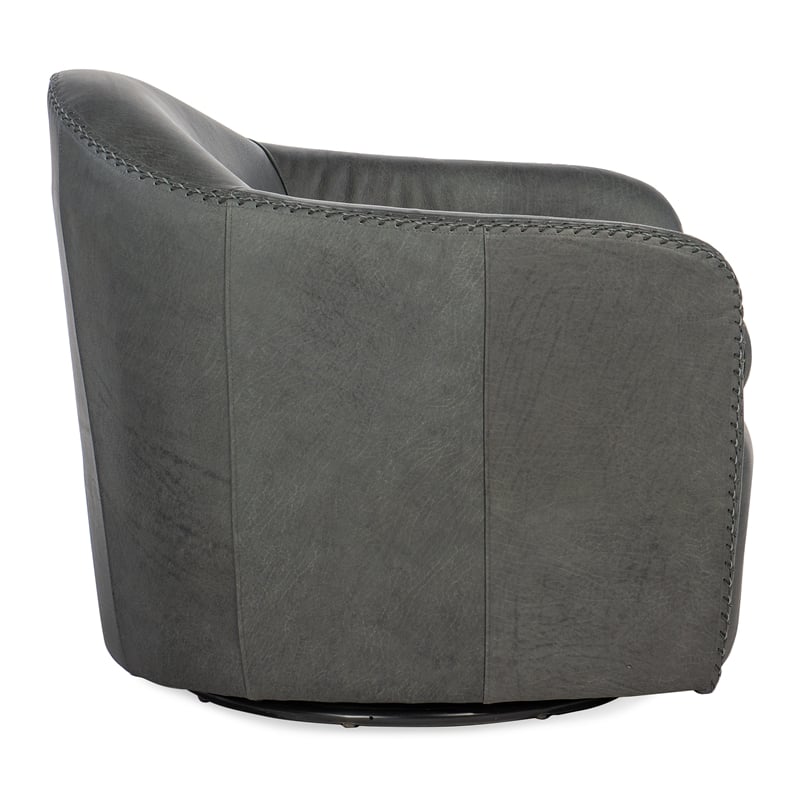 Bowery Hill Barrel Swivel Club Chair in Big Top Gray Steel Leather