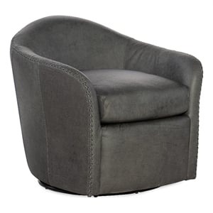 Bowery Hill Barrel Swivel Club Chair in Big Top Gray Steel Leather