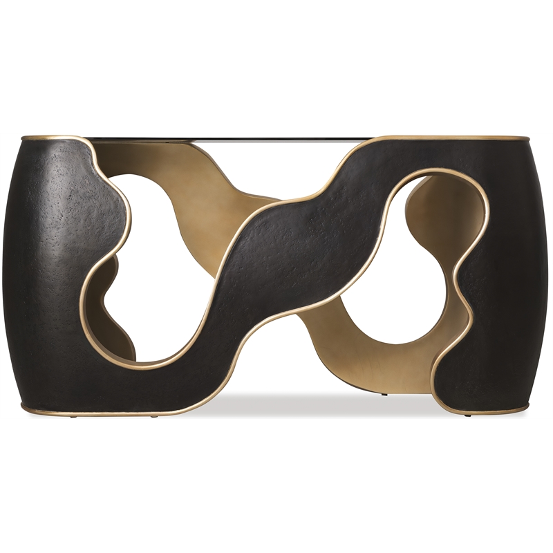 Bowery Hill Console Table in Black Resin with Smoked Glass Top