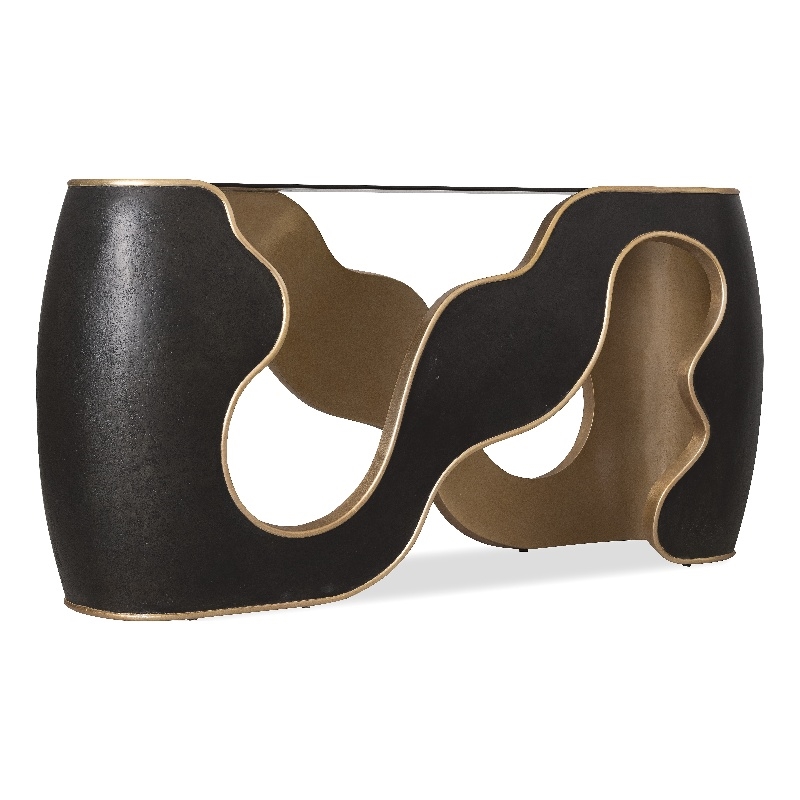 Bowery Hill Console Table in Black Resin with Smoked Glass Top