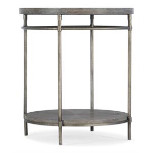 Bowery Hill Round Acacia End Table with Metal Frame in Golden Brown