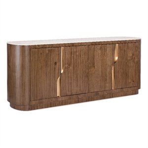 Bowery Hill 4 Door Walnut Credenza with Honed Marble Top in Caramel