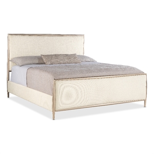 Bowery Hill California King Upholstered Metal Bed in Beige Fabric
