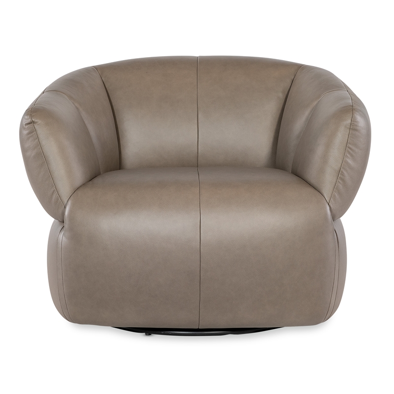 Bowery Hill Barrel Swivel Accent Chair in Taupe Top Grain Leather