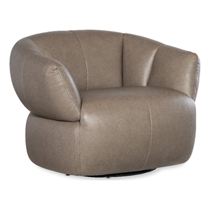 Bowery Hill Barrel Swivel Accent Chair in Taupe Top Grain Leather