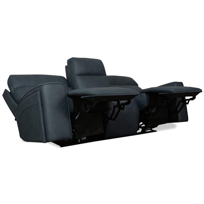 Bowery Hill Power Sofa with Power Headrest and Lumbar in Blue Leather